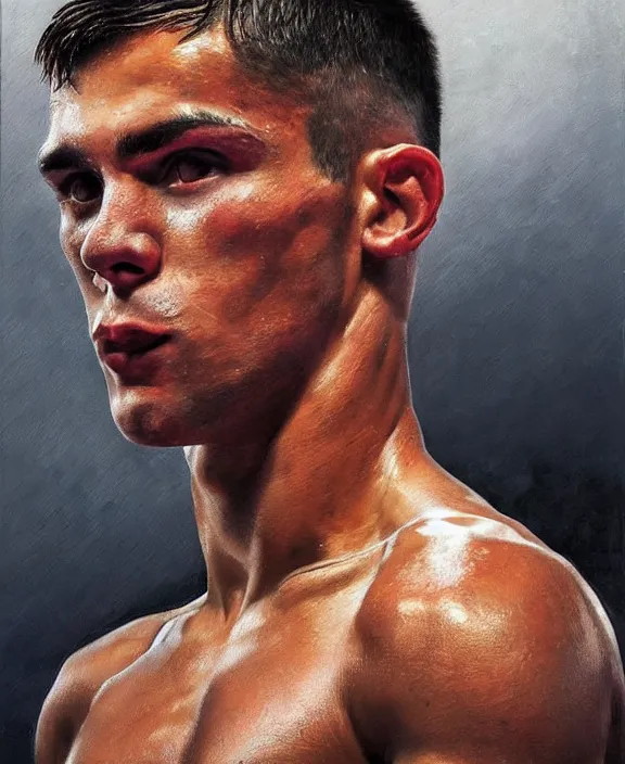 Image similar to portrait of a handsome young spanish boxer, art by denys tsiperko and bogdan rezunenko, hyperrealism