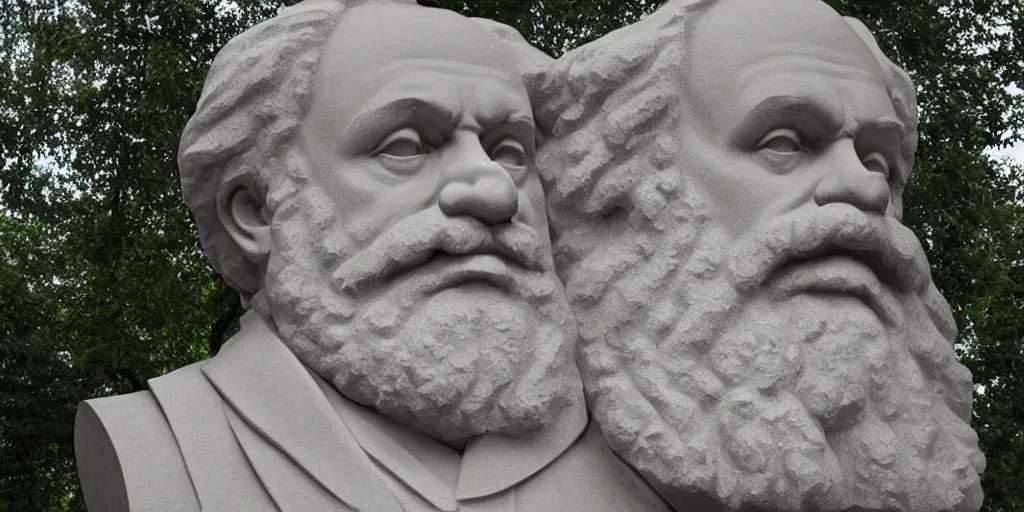 Prompt: large bust of karl marx in park by kenton nelson,