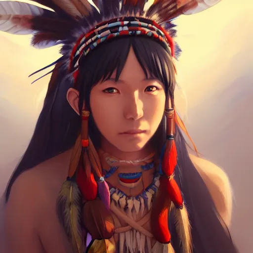 Prompt: anime portrait of a American native shaman by Stanley Artgerm Lau, WLOP, Rossdraws, James Jean, Andrei Riabovitchev, Marc Simonetti, and Sakimichan, trending on artstation