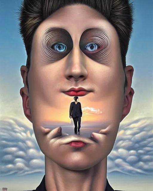 Prompt: non - binary gender dysphoria theme surrealist art in the styles of igor morski, jim warren, and rob gonsalves, intricate, hyperrealistic, volumetric lighting