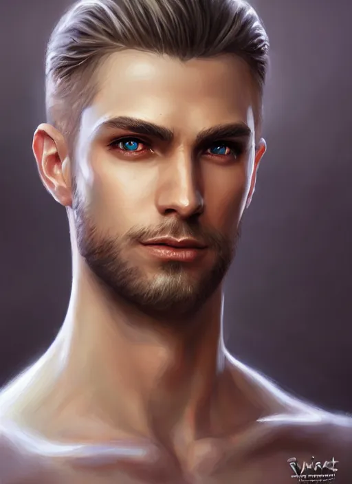 Image similar to a _ fantasy _ style _ portrait _ painting _ of male, medium dark blonde hair side part and blonde stubble, white, rpg dnd oil _ painting _ unreal _ 5 _ daz. _ rpg _ portrait _ extremely _ detailed _ artgerm _ greg _ rutkowski _ greg