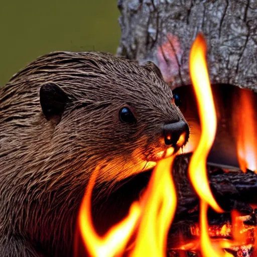 Image similar to beaver being roasted over a fire, photograph