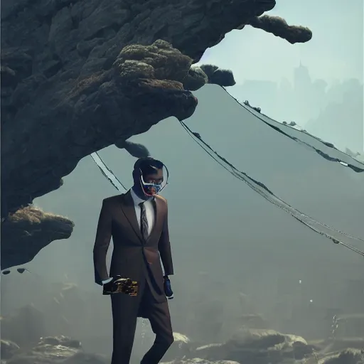 Image similar to Monkey in a suit landscape by Maciej Kuciara, 8k ultra high definition, upscaled, perfect composition , golden ratio, image credit nat geo