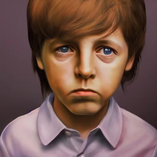 Prompt: portrait of sad Paul McCartney as a child crying and looking very unhappy photorealistic trending on artstation 8k high quality very coherent art lighting