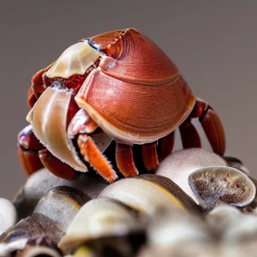 Image similar to hermit crab looking over shells realistic photography