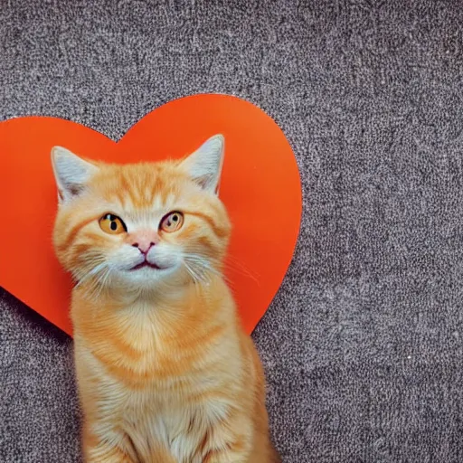 Image similar to cute orange tabby cat holding a sign with a red heart symbol