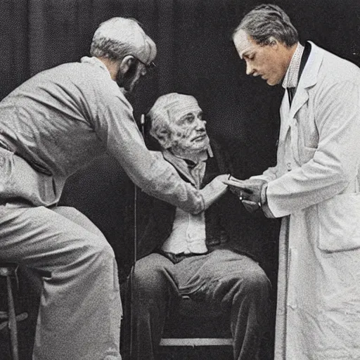Prompt: photo of a doctor diagnosing a man with being british