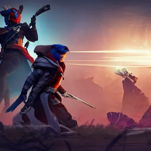 Image similar to Cayde 6 killing some vex on venus, destiny concept art