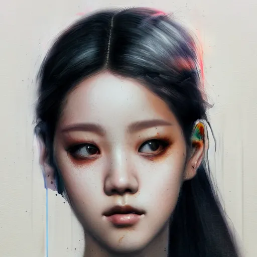 Image similar to jisoo of blackpink, hyperrealistic portrait, bladerunner street, by karol bak and agnes cecile, fantasy art, photo realistic, dynamic lighting, artstation, poster, volumetric lighting, very detailed face, 8 k, award winning