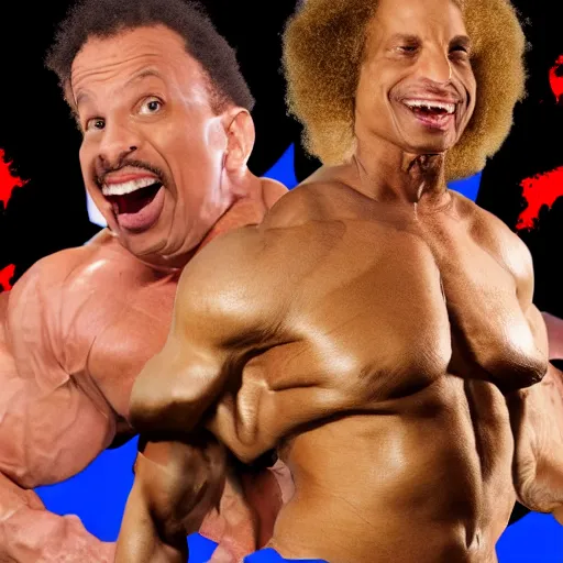 Prompt: BodyBuilder with EricAndre!! in his stomach, Screaming into Air, Bernie Sanders Supporters Cheering around him, 4K