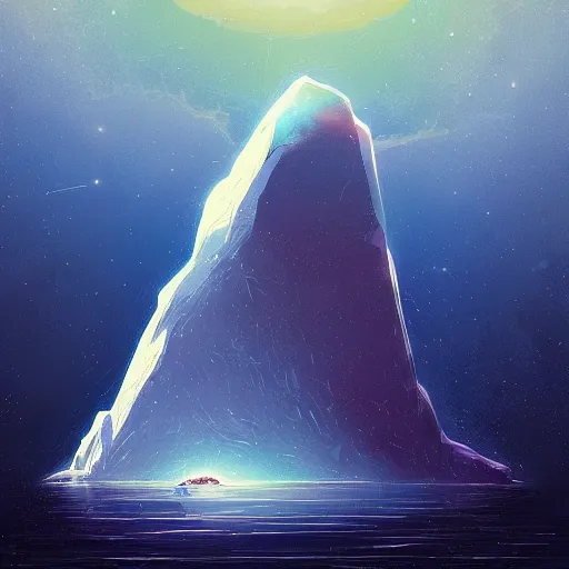 Prompt: an iceberg made of rock floating in space, by anato finnstark, by alena aenami, by john harris