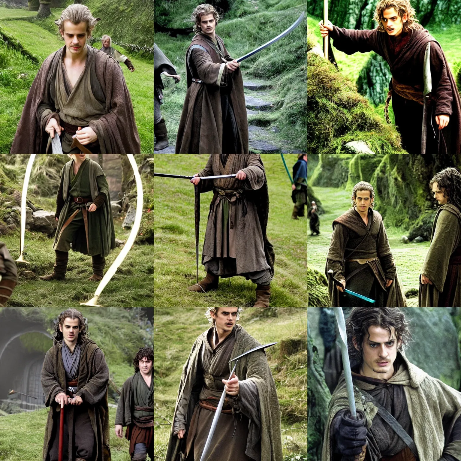 Prompt: hayden christensen as a hobbit on the set of lord of the rings