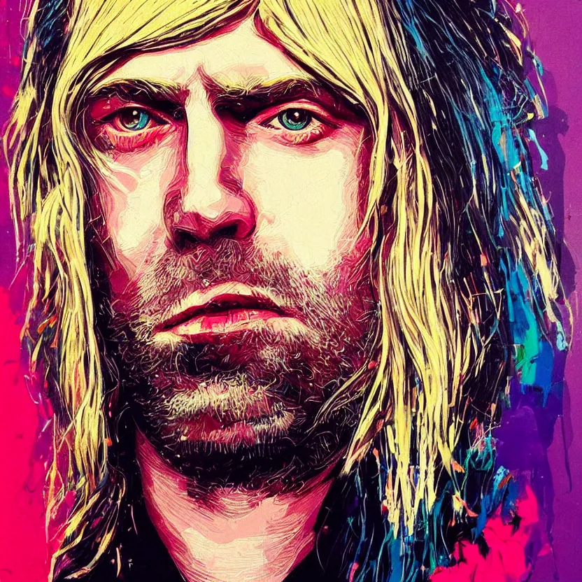 Prompt: close up portrait painting of kurt cobain in nineties street styling, concept art, intricate details, aesthetically pleasing pastel colors, art by conrad roset, impressionism, portrait, nirvana