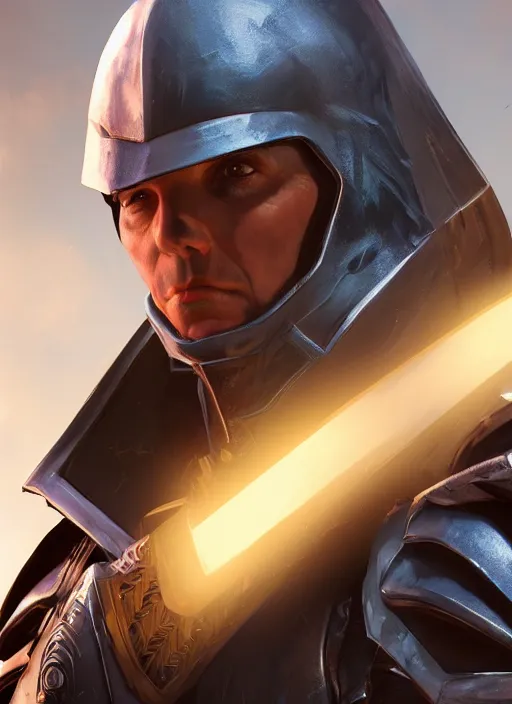 Prompt: A fantasy comic book style portrait painting of michael keaton as a Paladin, unreal 5, DAZ, hyperrealistic, octane render, RPG portrait, dynamic lighting