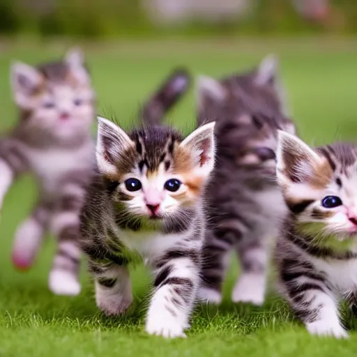 Prompt: kittens kittens running towards camera