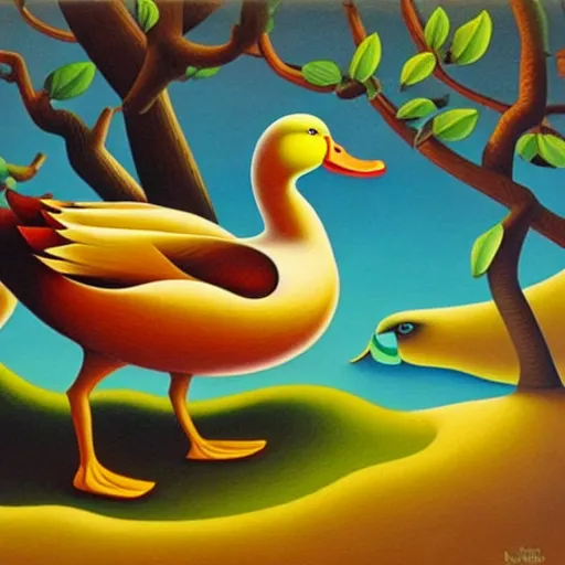 Image similar to a duck on the prowl oil painting octavio ocampo