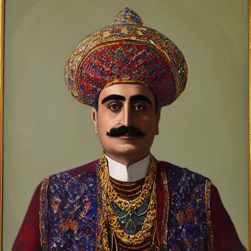 Prompt: a portrait of a majestic qajar man, oil on canvas, 4 k