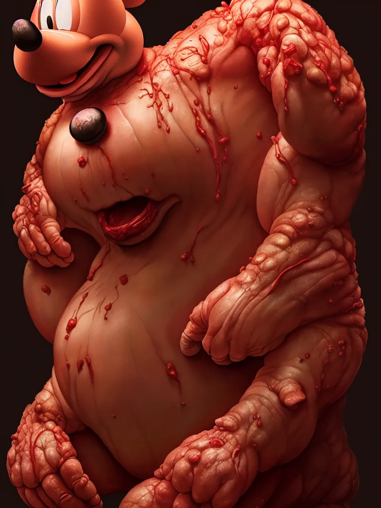 Image similar to hyperrealistic rendering, fat smooth cronenberg flesh monster mickey mouse by donato giancola and greg rutkowski and wayne barlow and zdzisław beksinski, product photography, action figure, sofubi, studio lighting, colored gels, colored background