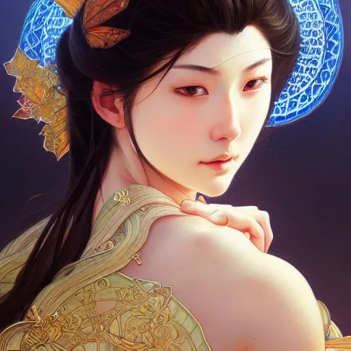 Image similar to beautiful nanao arai, closeup, d & d, fantasy, intricate, elegant, highly detailed, digital painting, artstation, concept art, matte, sharp focus, illustration, art by artgerm and greg rutkowski and alphonse mucha