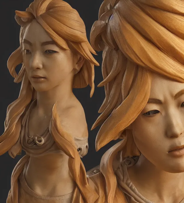 Prompt: a sculpture of akase akari, unreal engine 5 render, elegant, majestic, royal, aesthetic, very detailed texture