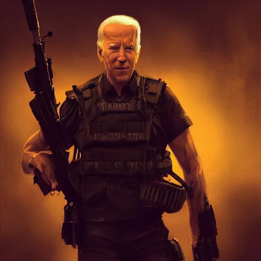 Image similar to joe biden as an evil terrorist, dramatic lighting, cinematic, establishing shot, extremly high detail, photorealistic, cinematic lighting, artstation, style by James Gurney