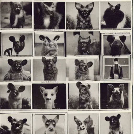 Image similar to a 1940s yearbook photo of animals dressed as people