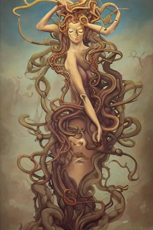 Image similar to Medusa by Peter Mohrbacher in the style of Gaston Bussière, Art Nouveau