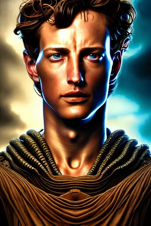 Prompt: hyperrealistic mixed media painting of Paul Atreides, full body, stunning 3d render inspired art by P. Craig Russell and Barry Windsor-Smith + perfect facial symmetry + dim volumetric lighting, 8k octane beautifully detailed render, post-processing, extremely hyperdetailed, intricate, epic composition, grim yet sparkling atmosphere, cinematic lighting + masterpiece, trending on artstation, very very detailed, masterpiece, stunning