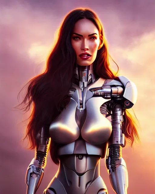 Image similar to weta disney pixar movie still portrait photo of megan fox as cyborg woman by pixar, by weta, wlop, ilya kuvshinov, rossdraws, artgerm, maxim cover, latex, sweaty, iridescent, bright morning, anime, liosh, mucha