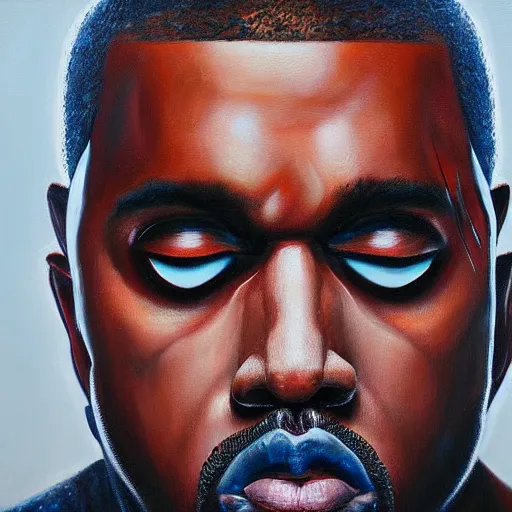 Prompt: a realistic oil painting of a cybernetic kanye west cyborg, surrealism portrait, close up