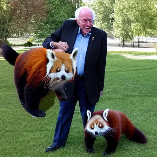 Image similar to Bernie Sanders and a red panda as best friends