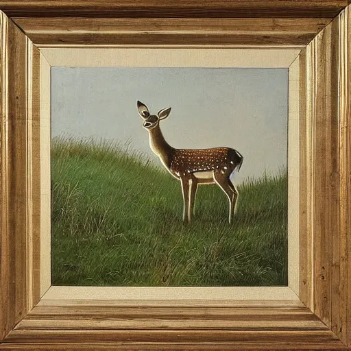 Image similar to young deer on a lawn in midsummer, painted by tor lundvall