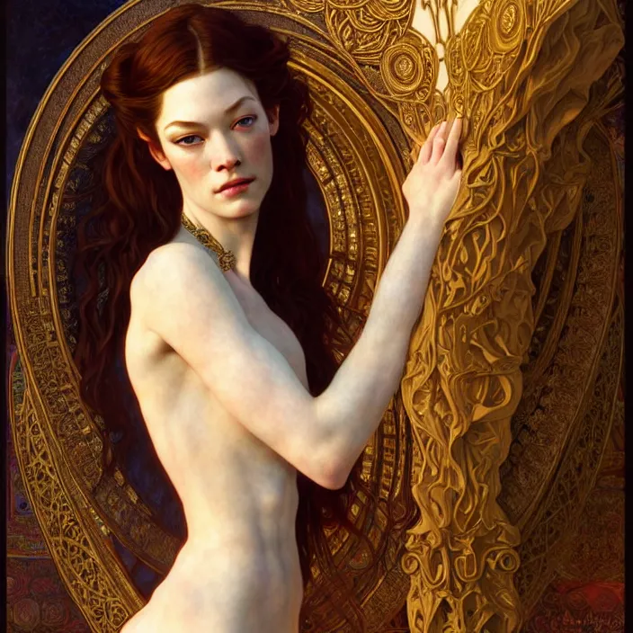 Image similar to ancient queen stoya, symetrical, diffuse lighting, fantasy, intricate, elegant, highly detailed, lifelike, photorealistic, digital painting, artstation, illustration, concept art, 4 k, smooth, sharp focus, art by john collier and albert aublet and krenz cushart and artem demura and alphonse mucha