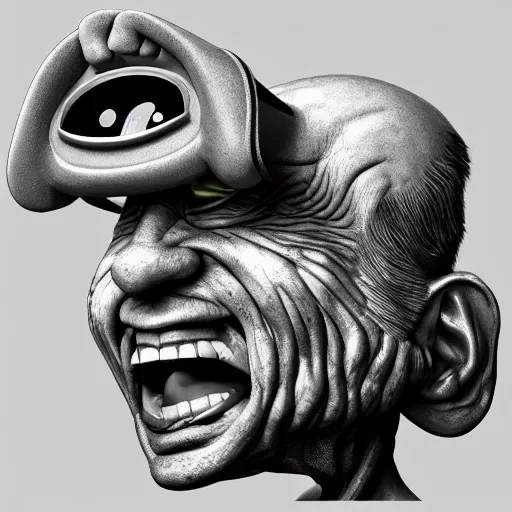 Image similar to a profile picture, old man screaming into camera, fish eye lens, deep wrinkes!!!!!, old,, trending on artstation, scary, funny, highly detailed, 8 k,