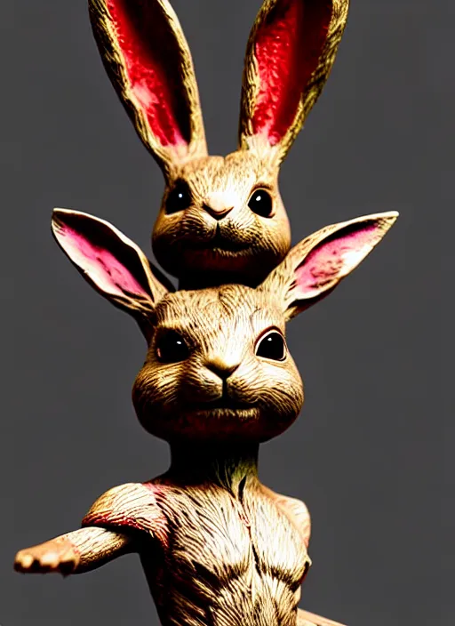 Prompt: rabbit groot as marble statue, red sunglasses, in red background, soft red texture