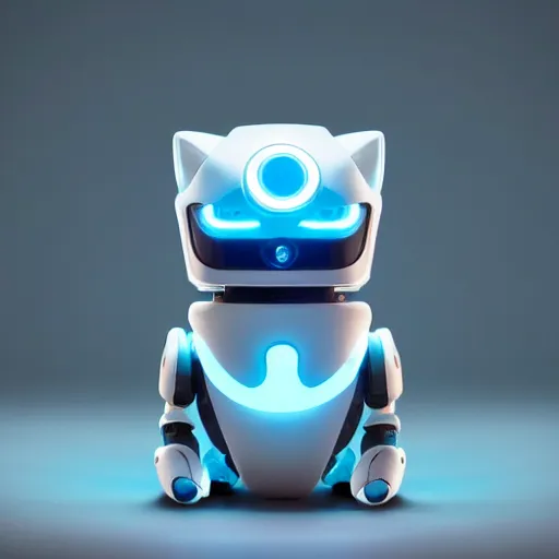 Image similar to product photo of a futuristic stylized pet robot by artgerm and greg rutkowski and marc newson, zaha hadid, kitten puppy teddy mix, super cute robot face, awww, volumetric light, detailed, octane render, midsommar