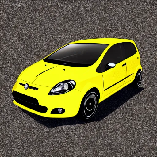 Image similar to digital art, Yellow Fiat Punto, donut wheels