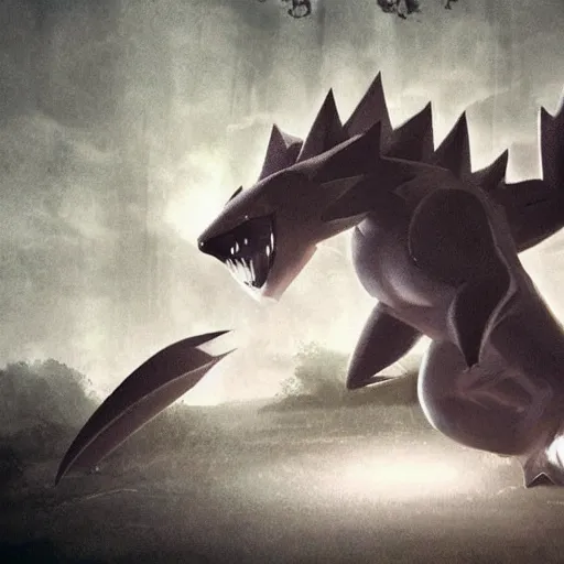 Image similar to real life pokemon, creepy!!!, scaly!!!, menacing!!!, evil, ultra realistic, gritty, morning, fog, volumetric lighting, sharp focus