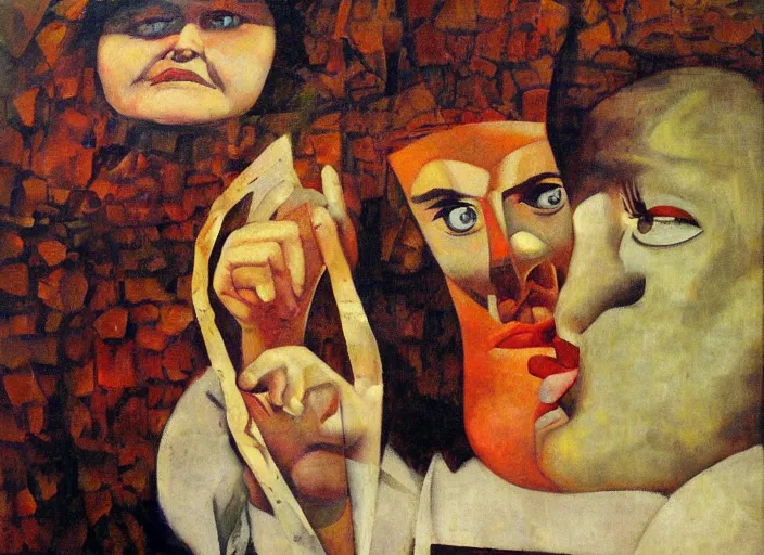 Image similar to la llamada, oil on masonite by remidios varo ( 1 9 6 1 )