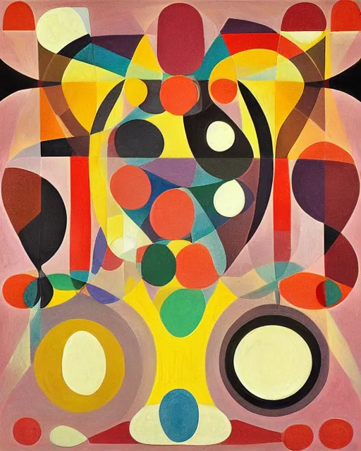 Image similar to the ingredients of a cheeseburger, geometric abstract art in the style of Hilma af Klint —mp —mp