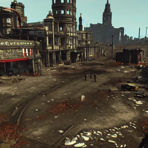 Image similar to Edinburgh in ruins post nuclear war, Fallout 4, in game screenshot