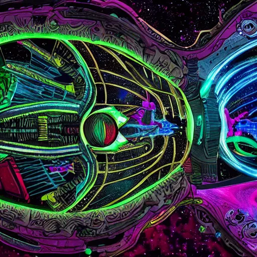 Prompt: an alien battle in space, epic, intricate, ultra detailed, intricate, 8 k, neon colors, in the style of mark cooper