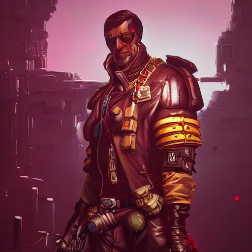 Prompt: an epic fantastic realism comic book style painting of a commanding rogue trader, concept art, unreal 5, octane render, dynamic lighting