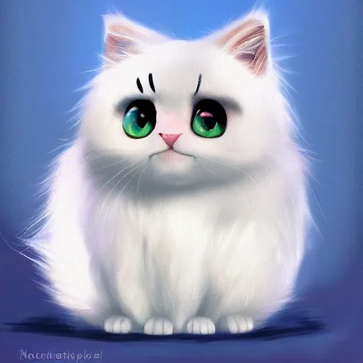 Image similar to cute kitty as a cloud, fluffy, white fur, blue eyes, pixar, concept art, digital art, painting