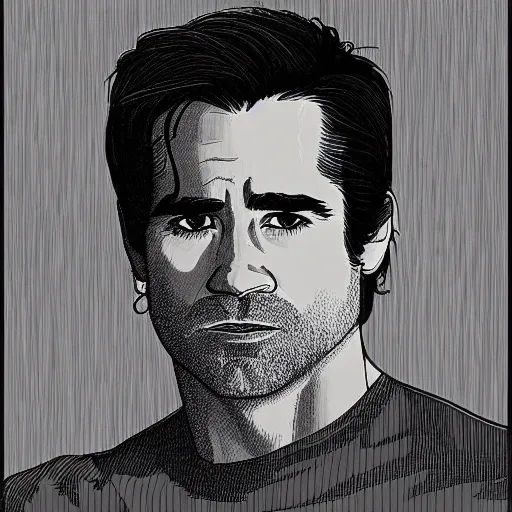 Image similar to “ colin farrell retro minimalist portrait by jean giraud, moebius starwatcher, high detail, intricate linework, sharp, smooth face, comic, 8 k ”