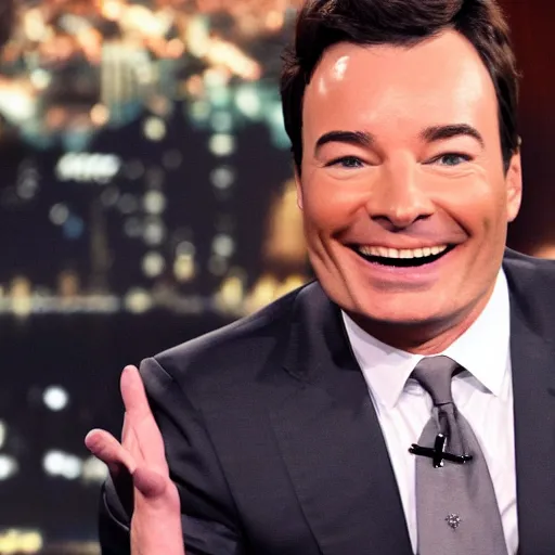 Image similar to evil hooded jimmy fallon in his evil lair