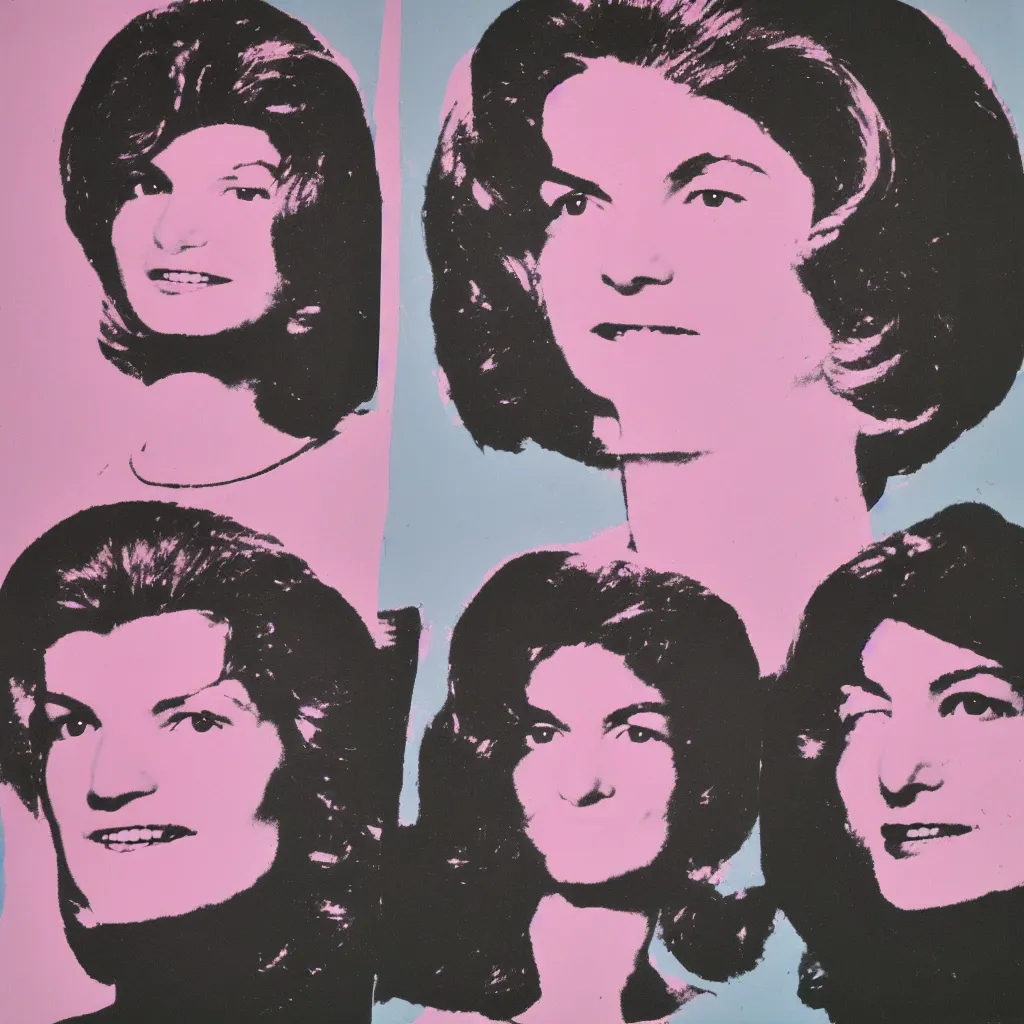 Image similar to individual silk screen portrait of jacqueline kennedy by andy warhol