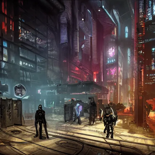 Image similar to rts cyberpunk destiny in an underground city. Atmospheric and ominous lighting by Joe McNally