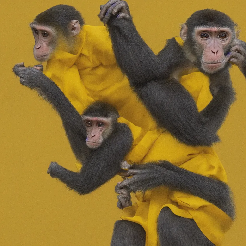 Image similar to a monkey wearing a yellow kimono, 8 k