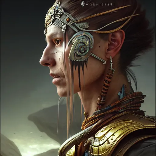 Prompt: portrait painting of a vedalken warrior, ultra realistic, concept art, intricate details, eerie, highly detailed, photorealistic, octane render, 8 k, unreal engine. art by artgerm and greg rutkowski and charlie bowater and magali villeneuve and alphonse mucha